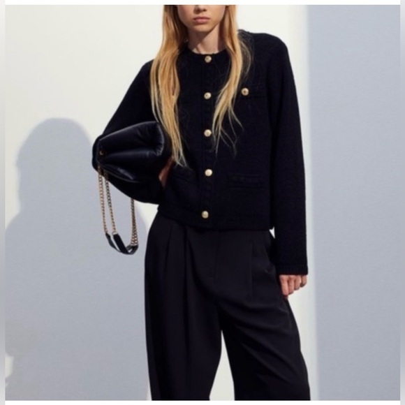 H&M textured knit Black Button-Up Cardigan XL - Picture 2 of 4